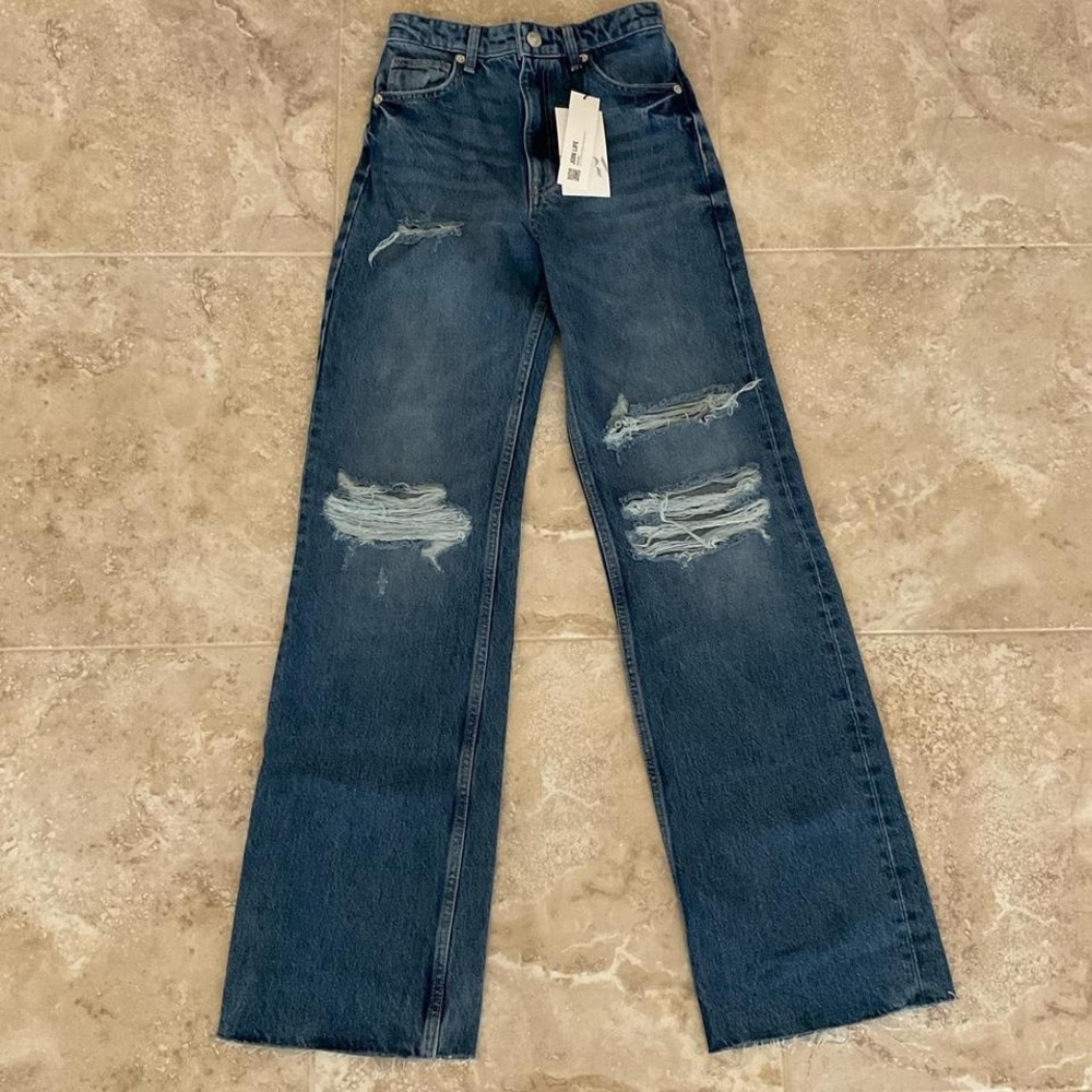 Zara Blue Distressed Flare Jeans